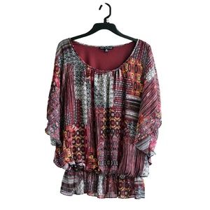 Sara Michelle Womens Print Flutter Blouse